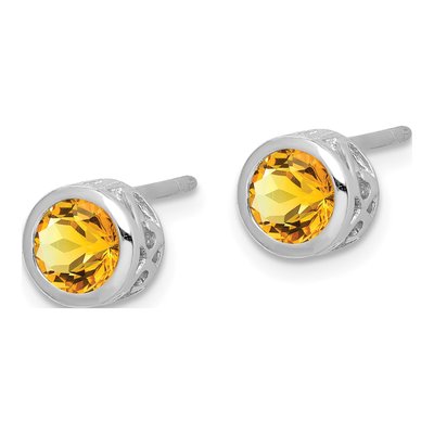 Sterling Silver Citrine Round Stud Earrings – view 3