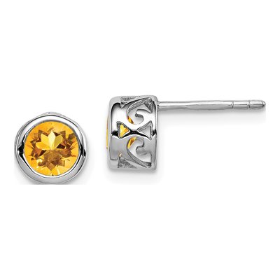 Sterling Silver Citrine Round Stud Earrings