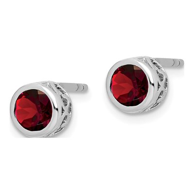 Sterling Silver Garnet Round Stud Earrings – view 3