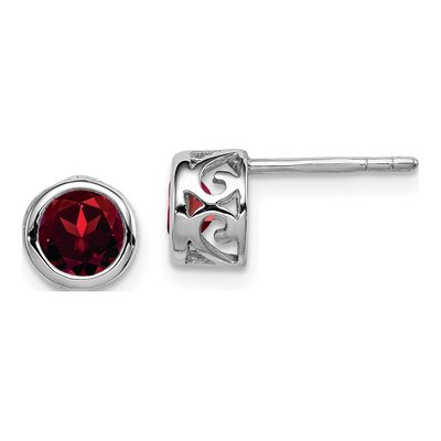 Sterling Silver Garnet Round Stud Earrings