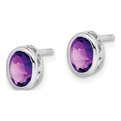 Sterling Silver Amethyst Oval Stud Earrings – view 3