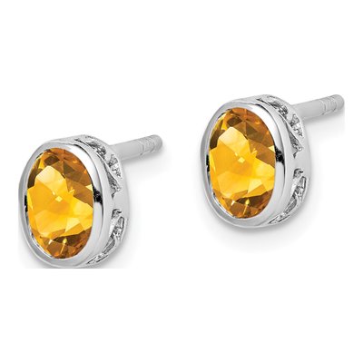 Sterling Silver Citrine Oval Stud Earrings – view 3