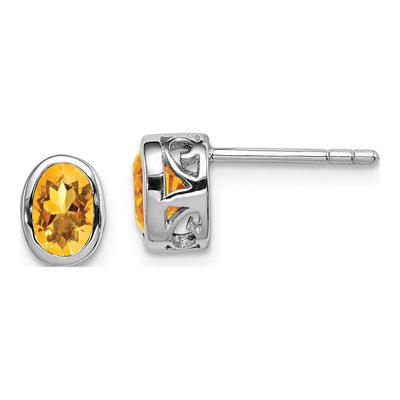 Sterling Silver Citrine Oval Stud Earrings