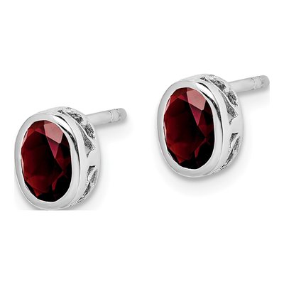 Sterling Silver Garnet Oval Stud Earrings – view 3