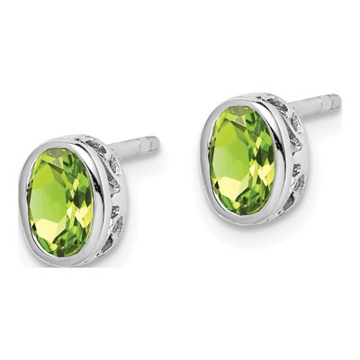 Sterling Silver Peridot Oval Stud Earrings – view 3