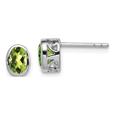 Sterling Silver Peridot Oval Stud Earrings