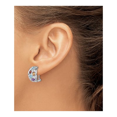 Sterling Silver Multi-Gemstone Omega Back Earrings – view 4
