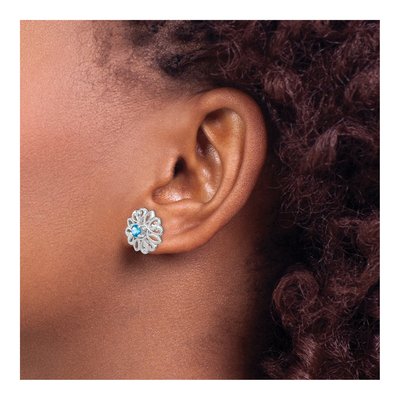 Sterling Silver 5mm Round Swiss Blue Topaz Stud Earrings – view 4