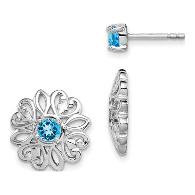 Sterling Silver 5mm Round Swiss Blue Topaz Stud Earrings