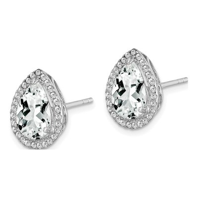 Sterling Silver White Topaz & CZ Button Stud Earrings – view 3