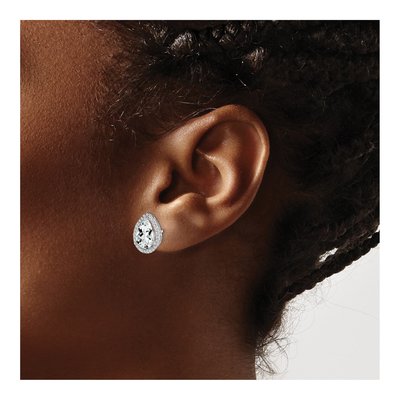 Sterling Silver White Topaz & CZ Button Stud Earrings – view 4