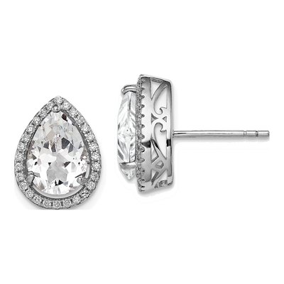 Sterling Silver White Topaz & CZ Button Stud Earrings