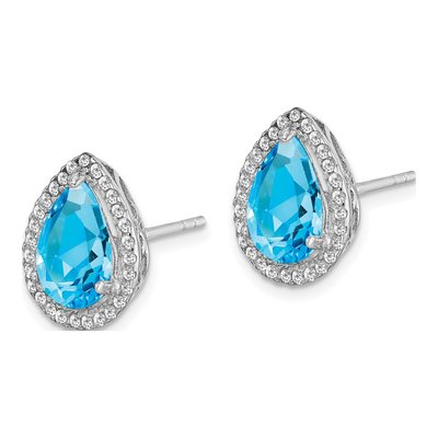 Sterling Silver Swiss Blue Topaz & CZ Button Stud Earrings – view 3