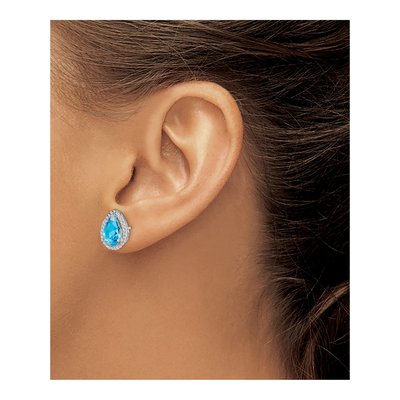 Sterling Silver Swiss Blue Topaz & CZ Button Stud Earrings – view 4