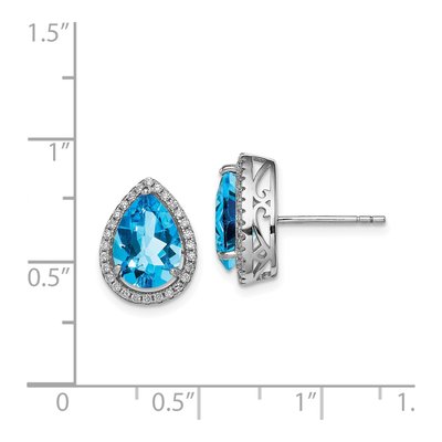 Sterling Silver Swiss Blue Topaz & CZ Button Stud Earrings – view 5