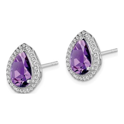 Sterling Silver Amethyst & CZ Stud Earrings – view 3