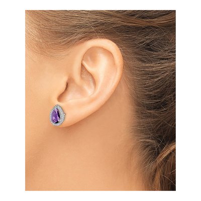 Sterling Silver Amethyst & CZ Stud Earrings – view 4