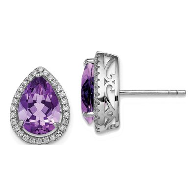 Sterling Silver Amethyst & CZ Stud Earrings