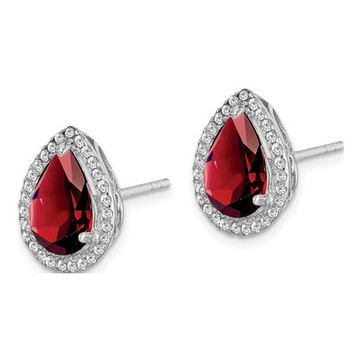 Sterling Silver Garnet & CZ January Birthstone Stud Earrings – view 3