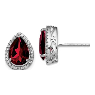 Sterling Silver Garnet & CZ January Birthstone Stud Earrings