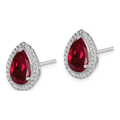 Sterling Silver Lab-Created Ruby & CZ Pear Stud Earrings – view 3