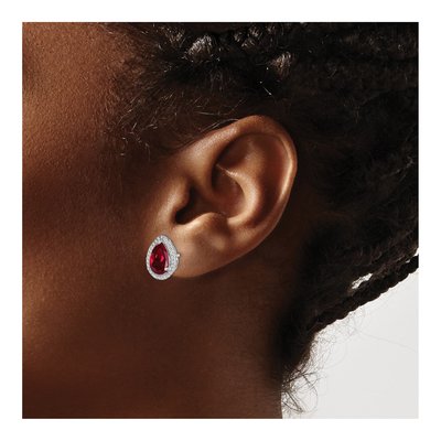 Sterling Silver Lab-Created Ruby & CZ Pear Stud Earrings – view 4
