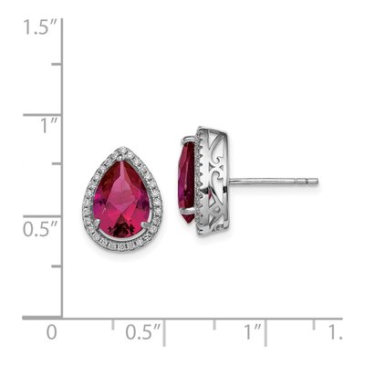 Sterling Silver Lab-Created Ruby & CZ Pear Stud Earrings – view 5