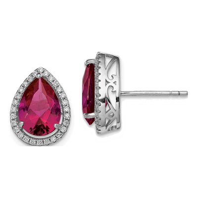 Sterling Silver Lab-Created Ruby & CZ Pear Stud Earrings