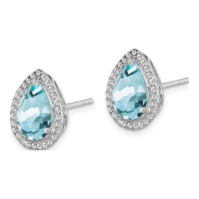 Sterling Silver Aquamarine & CZ Stud Earrings – view 3