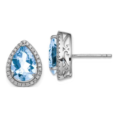 Sterling Silver Aquamarine & CZ Stud Earrings