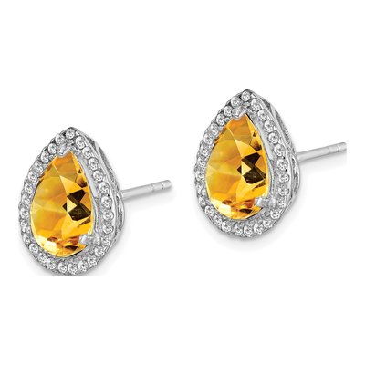 Sterling Silver Citrine & CZ Birthstone Stud Earrings – view 3