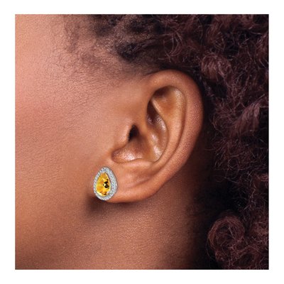 Sterling Silver Citrine & CZ Birthstone Stud Earrings – view 4