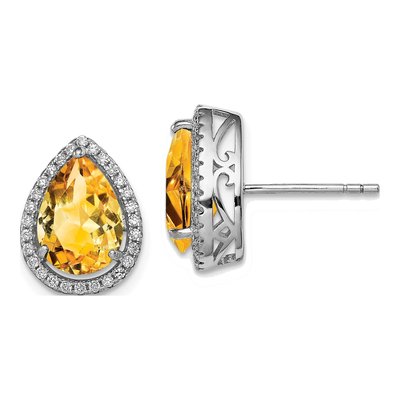 Sterling Silver Citrine & CZ Birthstone Stud Earrings