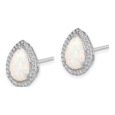 Sterling Silver Lab-Created Opal & CZ Button Stud Earrings – view 3