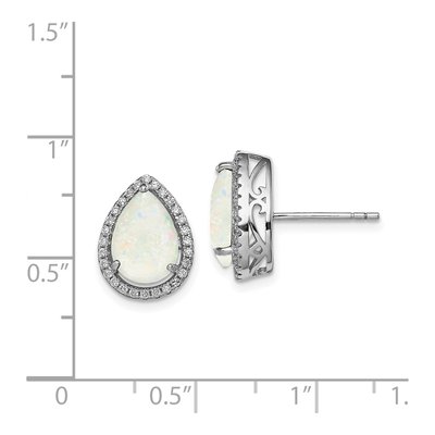 Sterling Silver Lab-Created Opal & CZ Button Stud Earrings – view 5