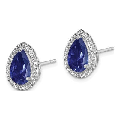 Sterling Silver Lab-Created Sapphire & CZ Button Stud Earrings – view 3