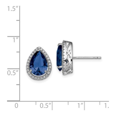 Sterling Silver Lab-Created Sapphire & CZ Button Stud Earrings – view 5