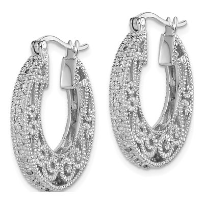 Sterling Silver 1/10 ct tw 26mm Diamond Hoop Earrings – view 3