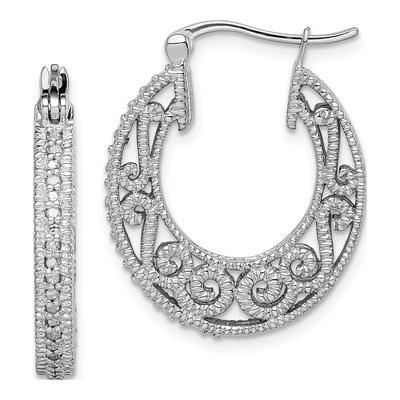Sterling Silver 1/10 ct tw 26mm Diamond Hoop Earrings