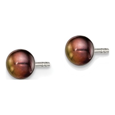 Sterling Silver Black Freshwater Cultured Pearl Button Stud Earrings – view 3