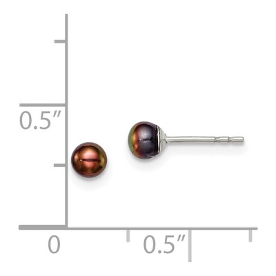 Sterling Silver Black Freshwater Cultured Pearl Button Stud Earrings – view 5