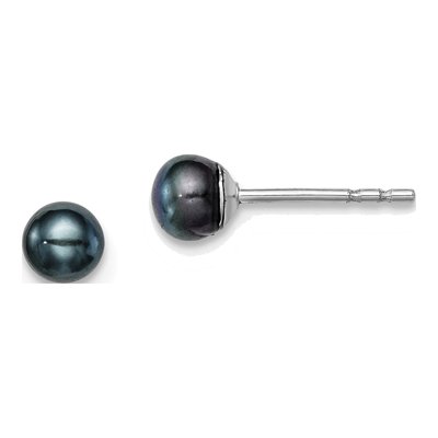 Sterling Silver Black Freshwater Cultured Pearl Button Stud Earrings