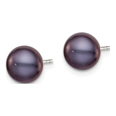 Sterling Silver Black Freshwater Cultured Pearl Button Stud Earrings – view 3