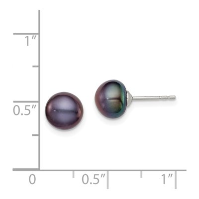 Sterling Silver Black Freshwater Cultured Pearl Button Stud Earrings – view 5