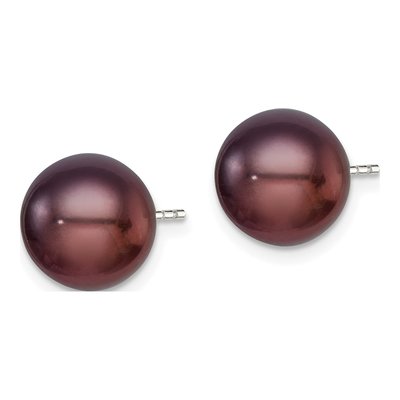Sterling Silver Black Freshwater Cultured Pearl Button Stud Earrings – view 3