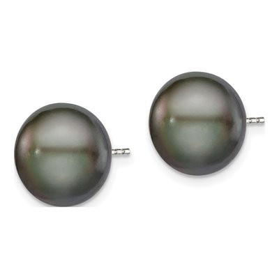 Sterling Silver Black Freshwater Cultured Pearl Button Stud Earrings – view 3