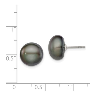 Sterling Silver Black Freshwater Cultured Pearl Button Stud Earrings – view 5