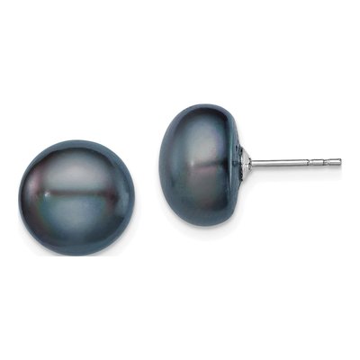 Sterling Silver Black Freshwater Cultured Pearl Button Stud Earrings