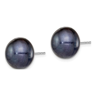 Sterling Silver Black Freshwater Cultured Pearl Button Stud Earrings – view 3