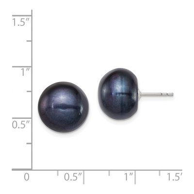 Sterling Silver Black Freshwater Cultured Pearl Button Stud Earrings – view 5